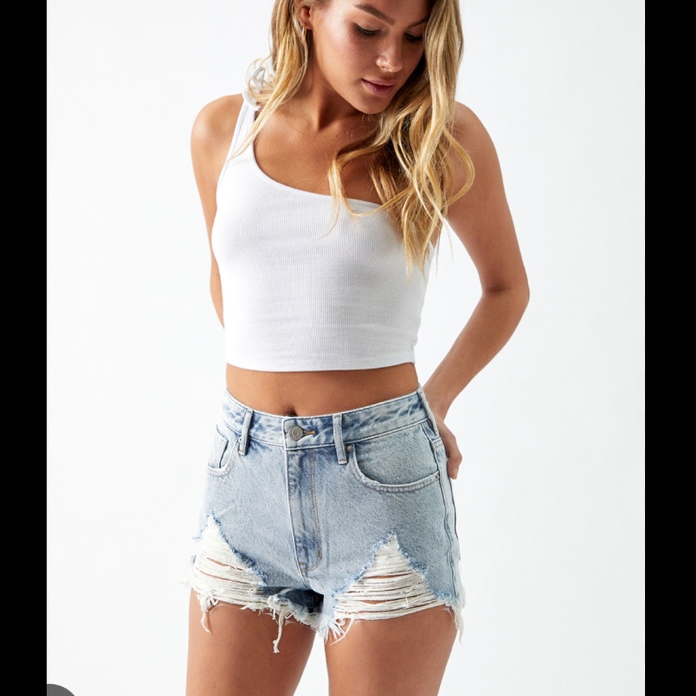 Pacsun Light Blue High Rise Festival Distressed Denim Shorts